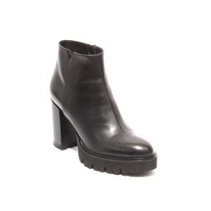 Italian Black Leather Zip-Up Ankle Heel Platform Boots